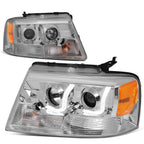 2004-2008 Ford F-150 LED J-Bar Halo Projector Headlights Chrome