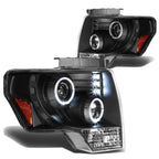2009-2014 Ford F-150 LED Halo Projector Headlights - Black Housing