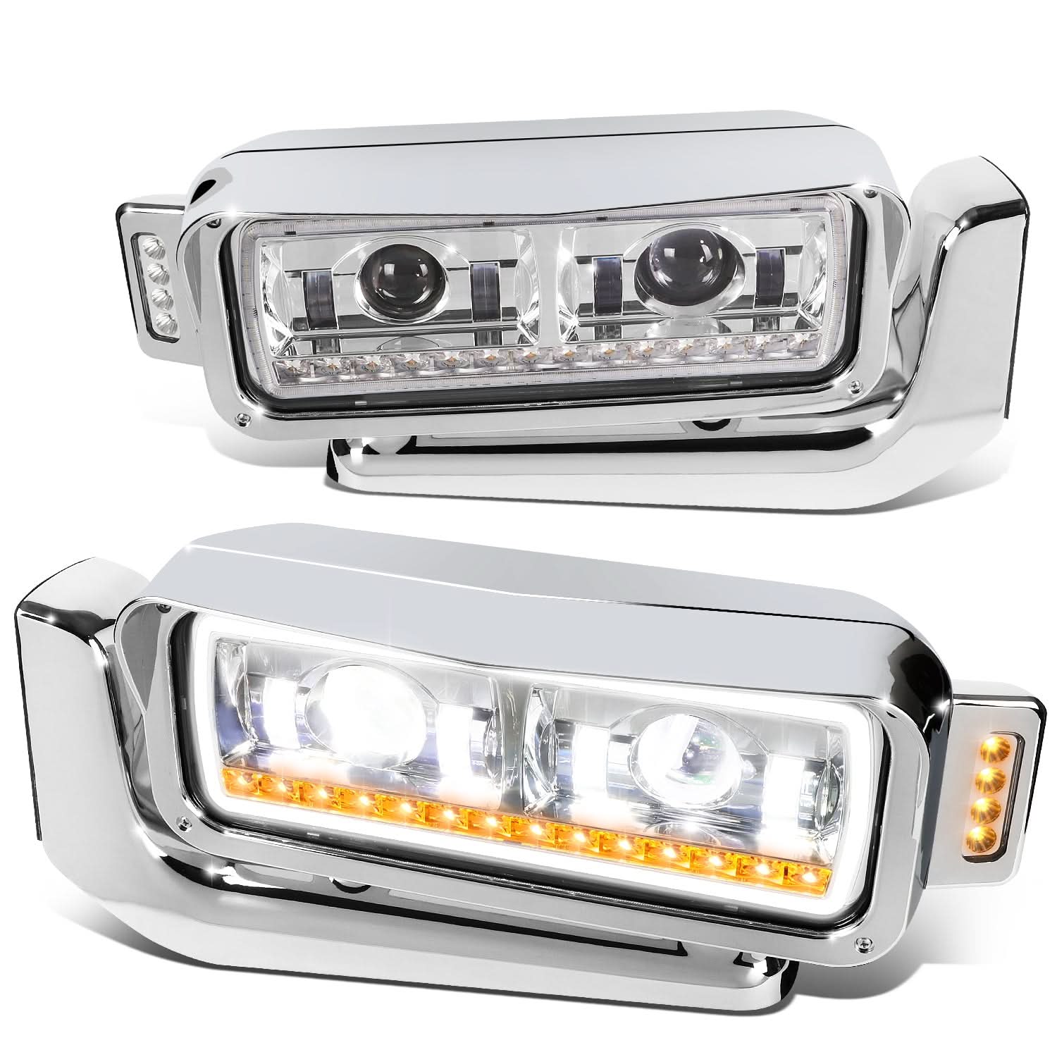 Chrome Headlights for 81-88 Peterbilt 359 / 87-07 379 / 08-21 389