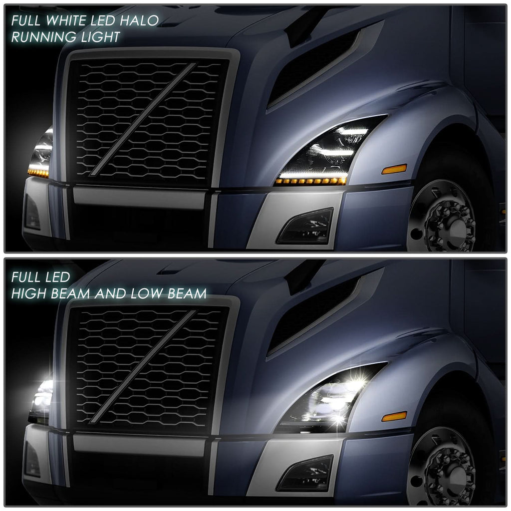 2018-2021 Volvo VNL VNR Sequential LED Headlights Black