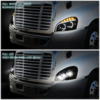 08-17 Freightliner Cascadia LED Halo Projector Headlights Black