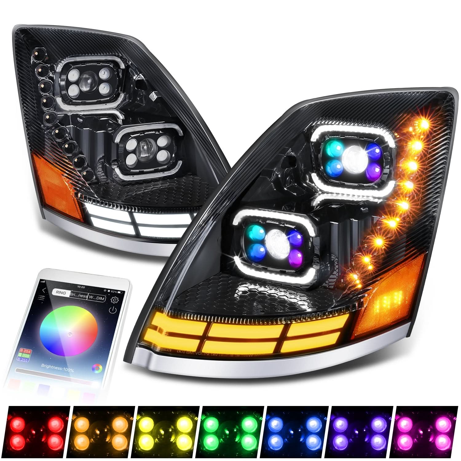 04-18 Volvo VN VNL LED RGB DRL Sequential Turn Signal Headlights