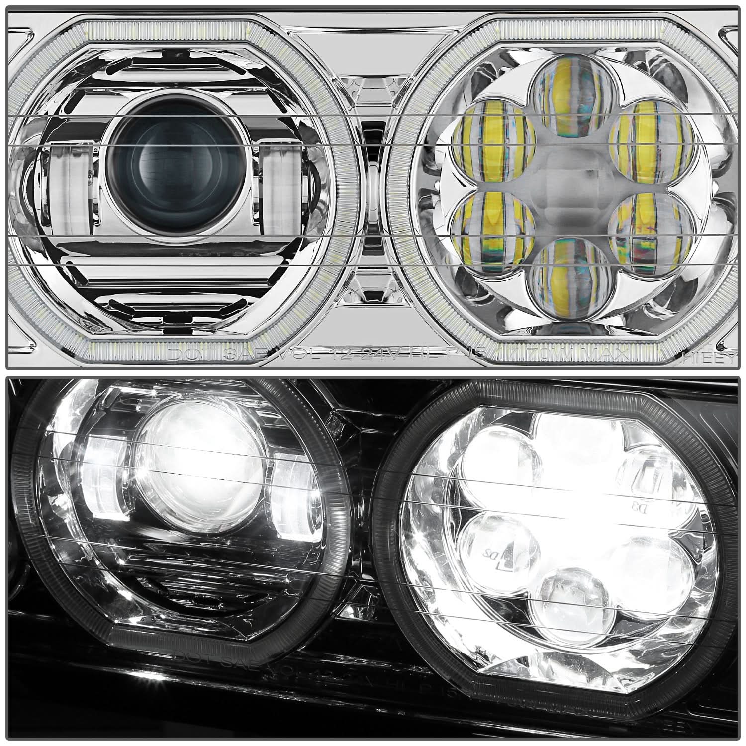 2018-2023 Volvo VNL/VNR White Halo Ring Chrome Headlights