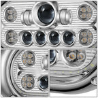 1967-1987 Peterbilt 359 LED Halo Ring Dual Projector Headlights Chrome
