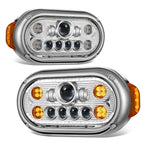 1967-1987 Peterbilt 359 LED Halo Ring Dual Projector Headlights Chrome