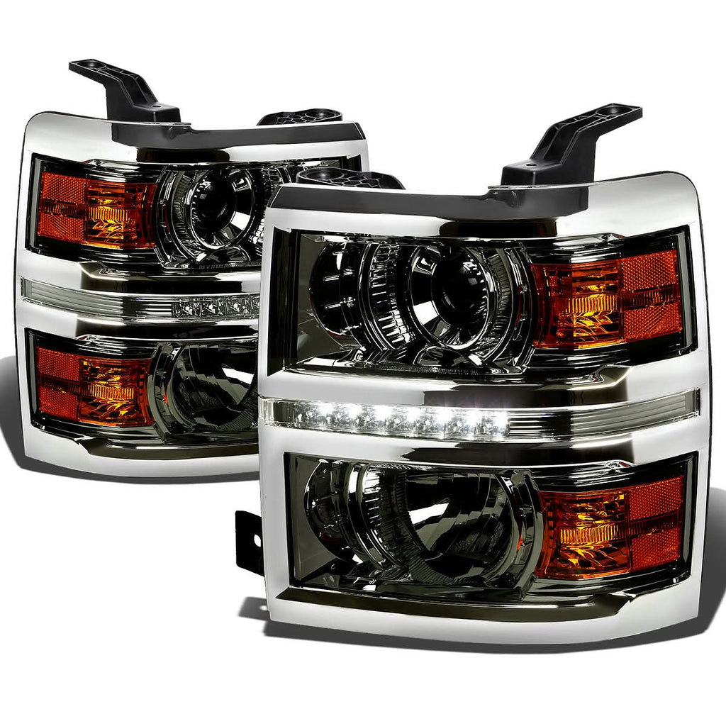 14-16 Chevrolet Silverado LED Projector Headlights Smoke Housing