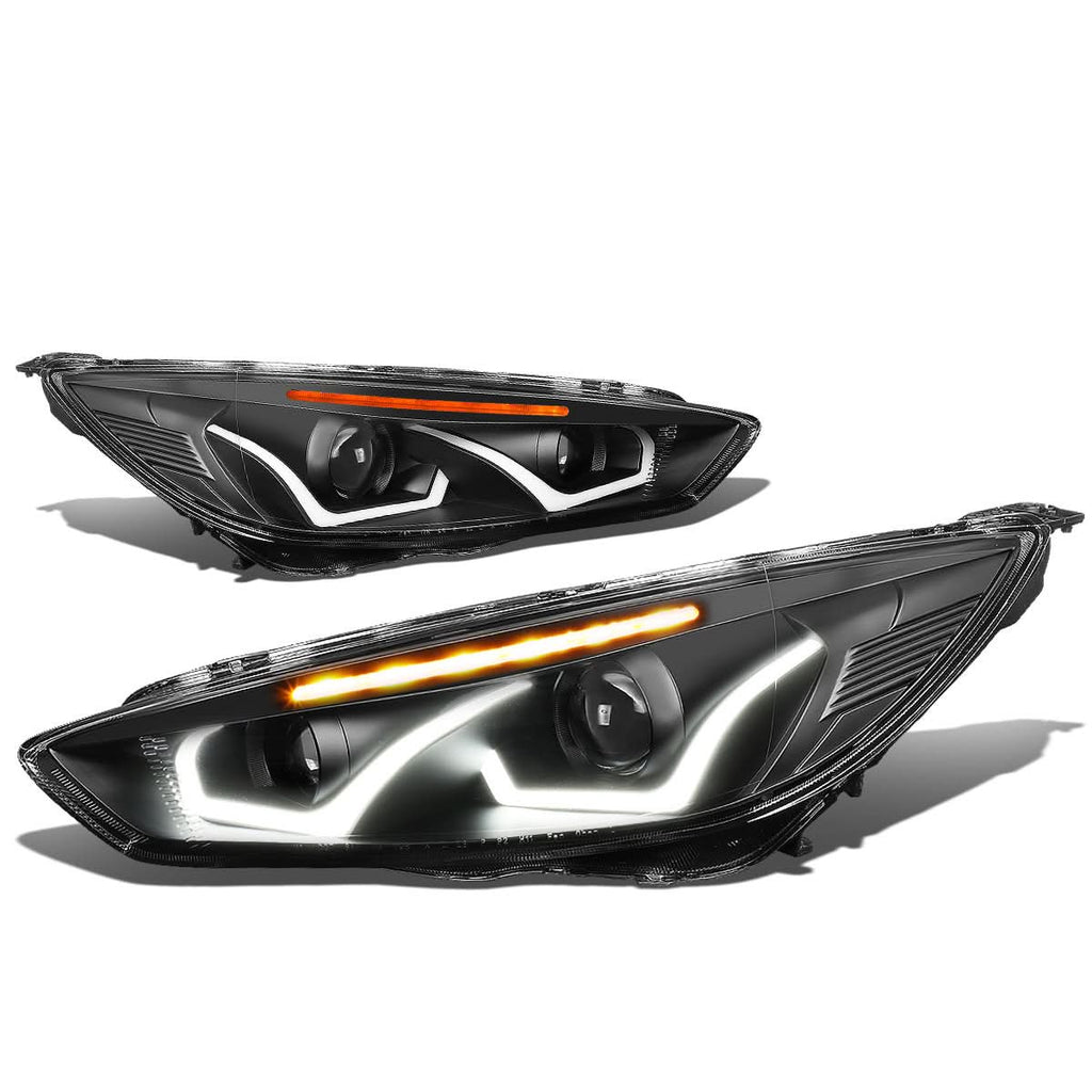 15-17 Ford Focus LED Dual Halo Projector Headlights - Black Housing