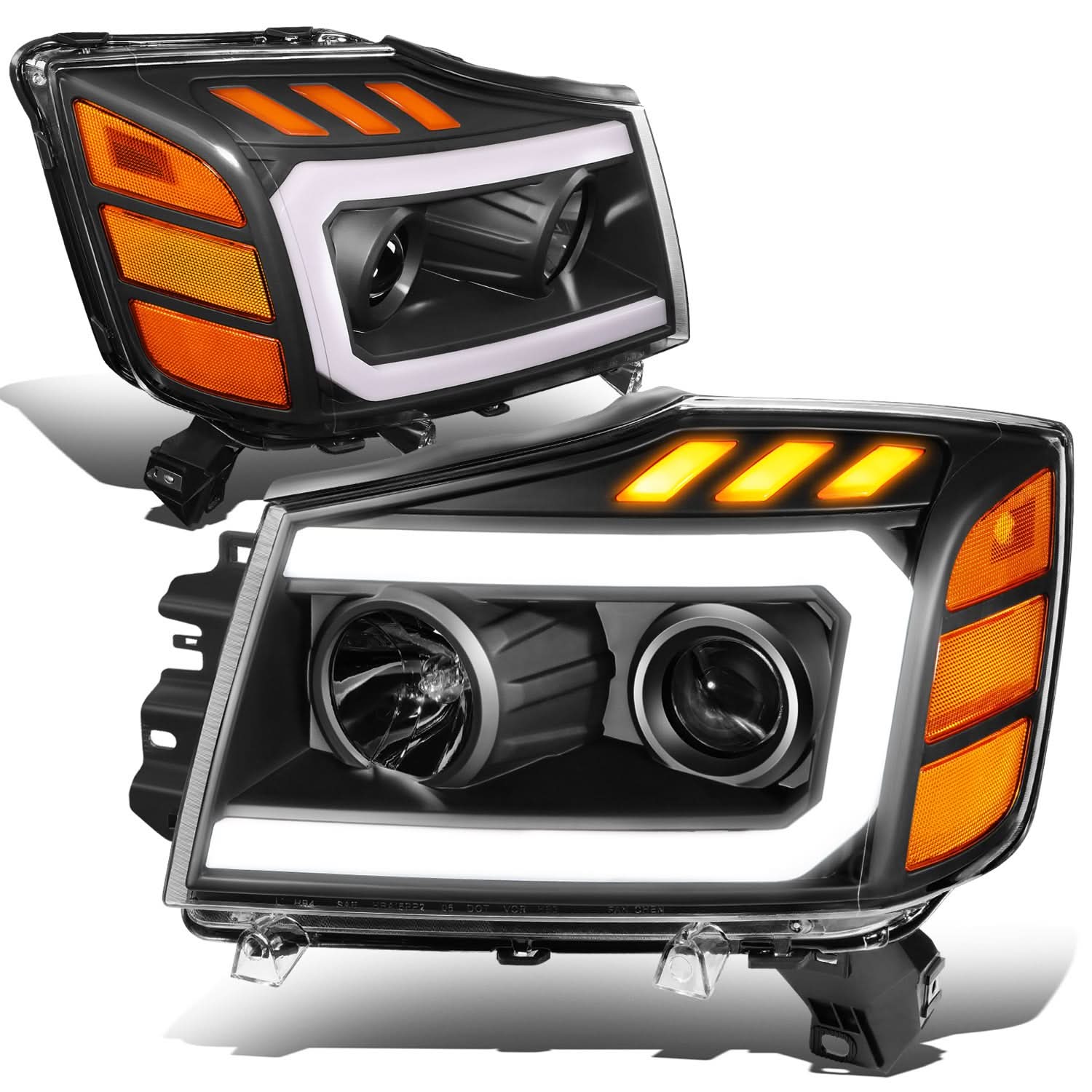 2004-2015 Nissan Titan/Armada 3D LED DRL Projector Headlights Black