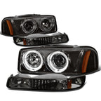 99-07 GMC Sierra Yukon LED Dual Halo Projector Headlights Smoke