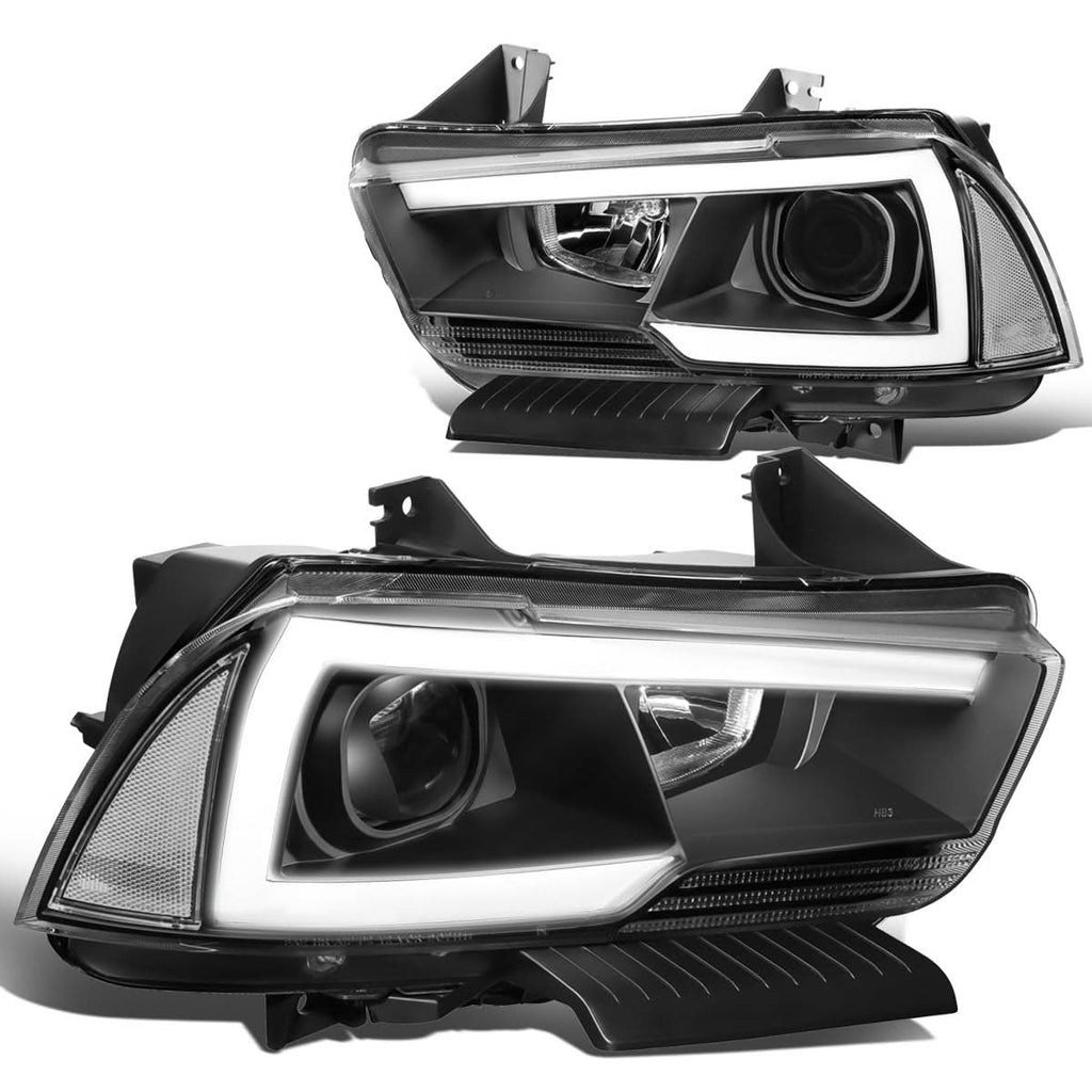 2011-2014 Dodge Charger LED DRL Projector Headlights - Black Housing