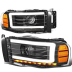 2002-2005 Dodge Ram LED DRL Projector Headlights Black Housing