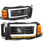 2002-2005 Dodge Ram LED DRL Projector Headlights Black Housing