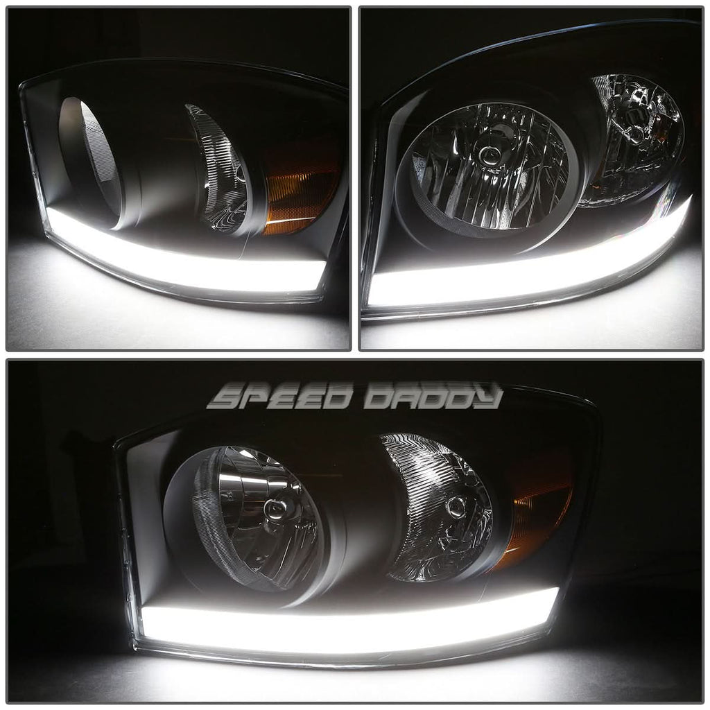 06-09 Dodge Ram LED DRL Black Housing Headlights H13 Bulb