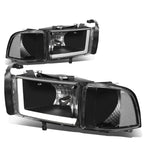 94-02 Dodge Ram LED DRL Headlights - Black Housing Clear Corner
