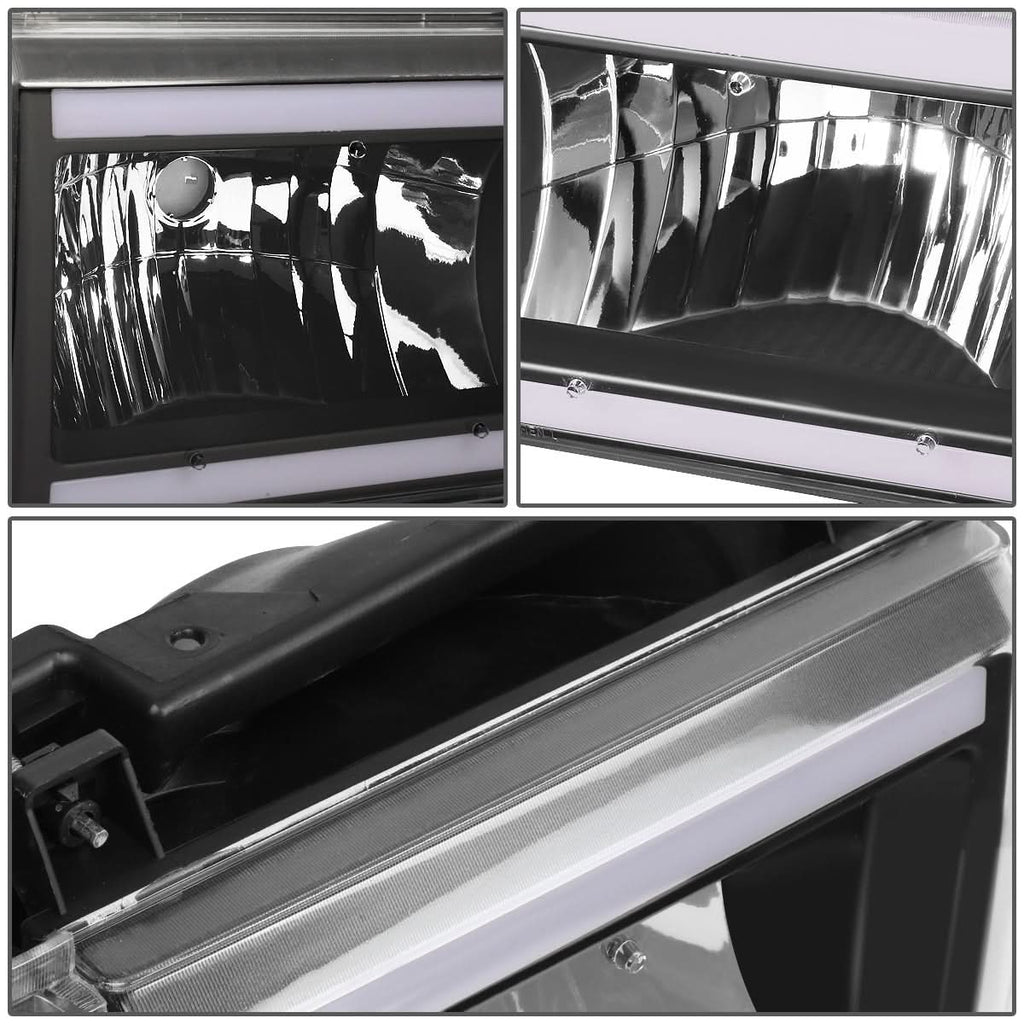 87-91 Ford Bronco F-150 F-250 F-350 LED DRL Headlights Black Housing