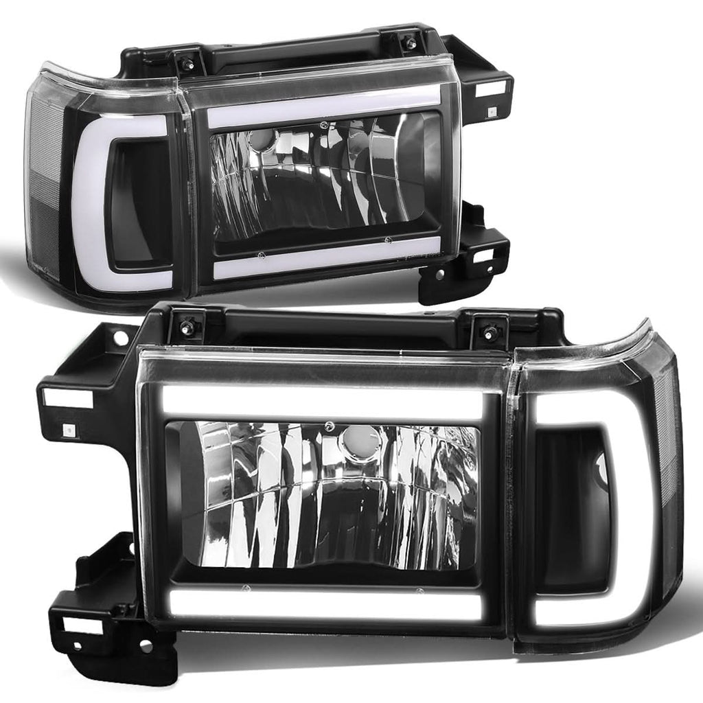 87-91 Ford Bronco F-150 F-250 F-350 LED DRL Headlights Black Housing