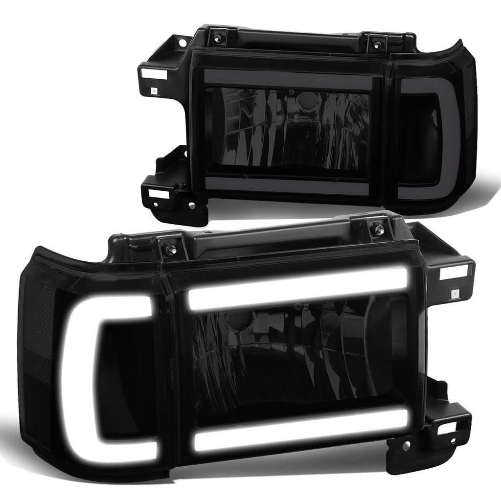 87-91 Ford Bronco F-150 F-250 F-350 LED DRL Headlights Black Smoke