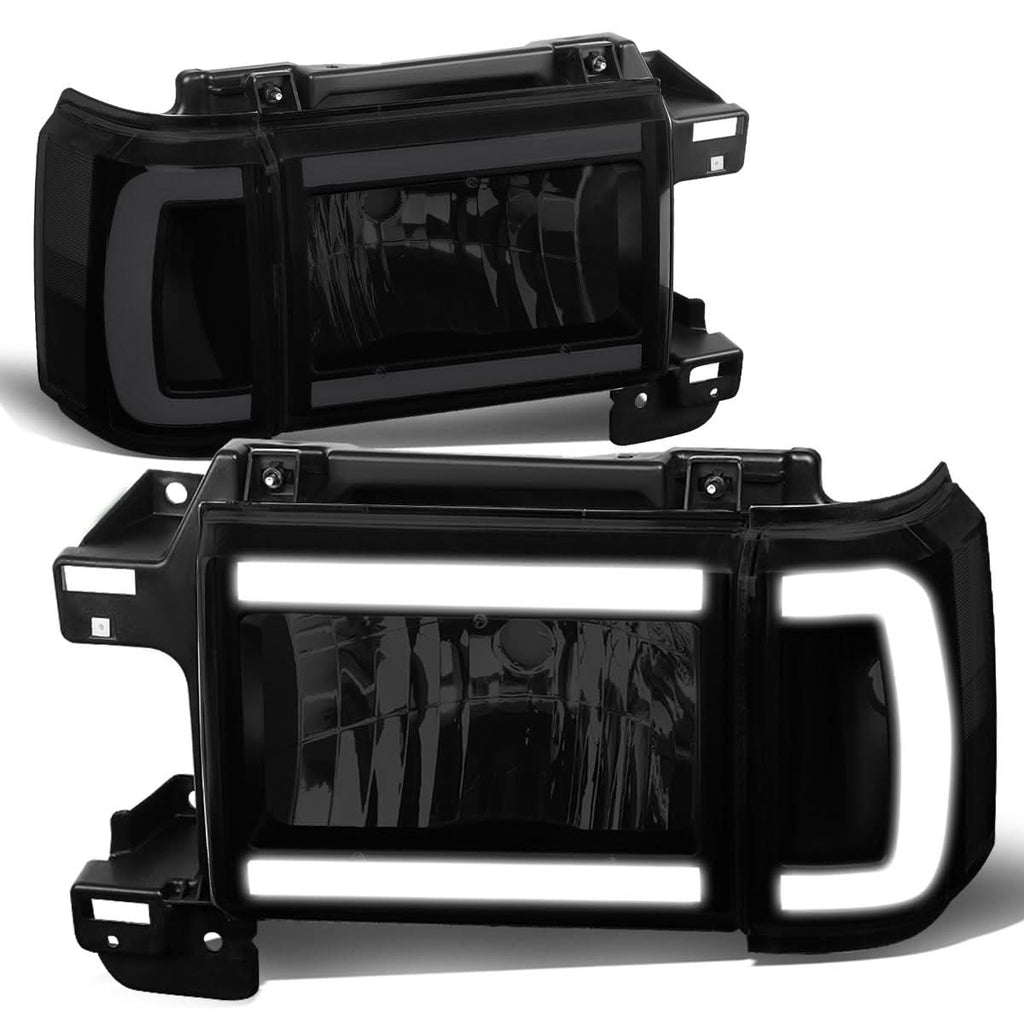 87-91 Ford Bronco F-150 F-250 F-350 LED DRL Headlights Black Smoke