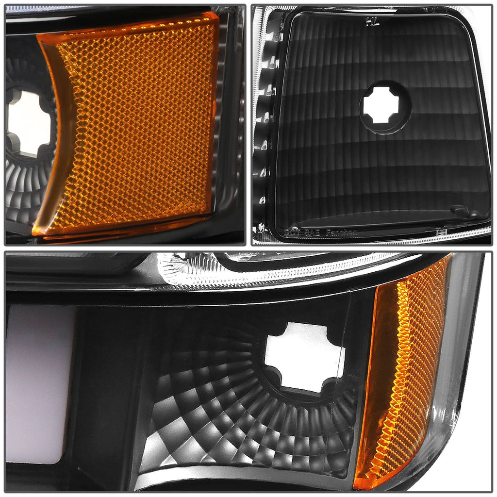 92-96 Ford F-150 F-250 F-350 Bronco Dual LED DRL Headlights Black