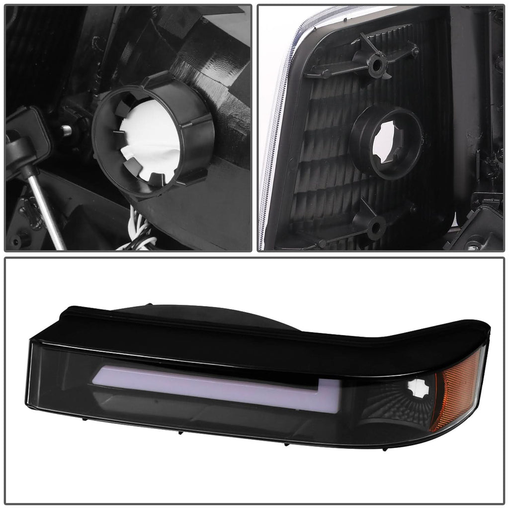92-96 Ford F-150 F-250 F-350 Bronco Dual LED DRL Headlights Black
