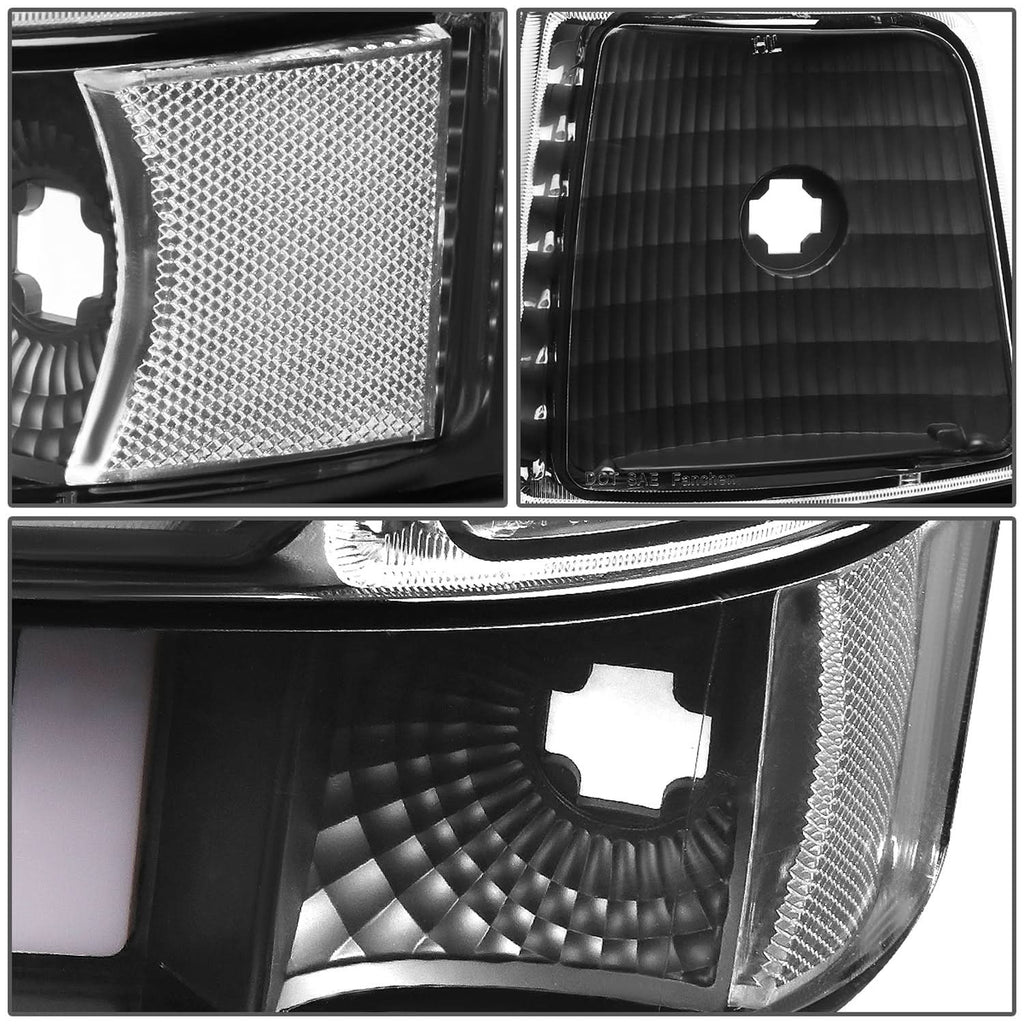 92-96 Ford F-150 F-250 F-350 Bronco Dual LED DRL Headlights Black