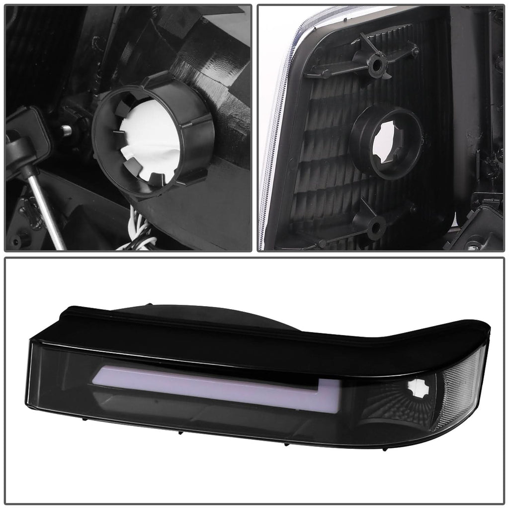 92-96 Ford F-150 F-250 F-350 Bronco Dual LED DRL Headlights Black