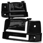 92-96 Ford F-150 F-250 F-350 Bronco Dual LED DRL Headlights Black