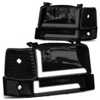 92-96 Ford F-150 F-250 F-350 Bronco Dual LED DRL Headlights Black
