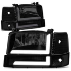 92-96 Ford F-150 F-250 F-350 Bronco Dual LED DRL Headlights Black