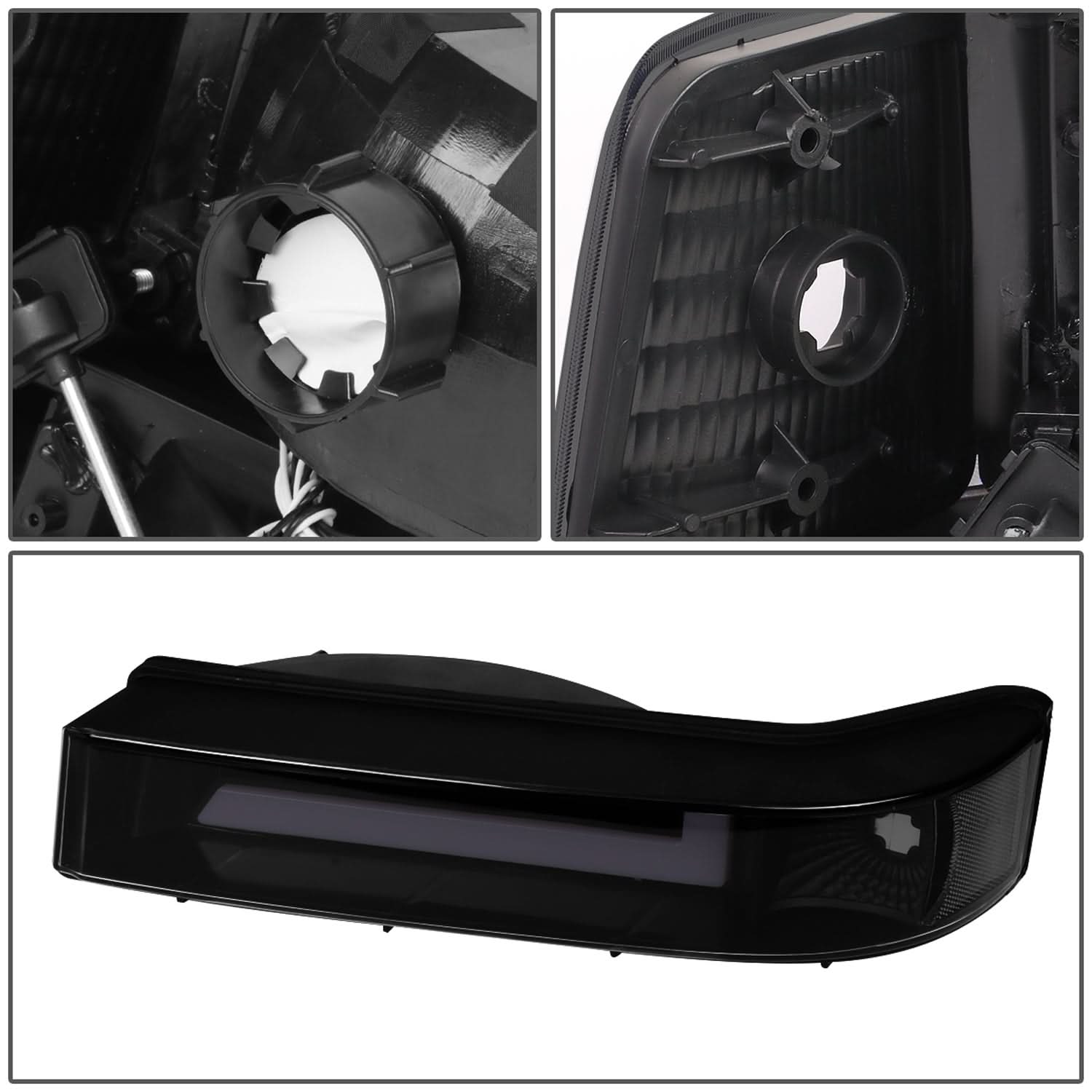 92-96 Ford F-150 F-250 F-350 Bronco Dual LED DRL Headlights Black