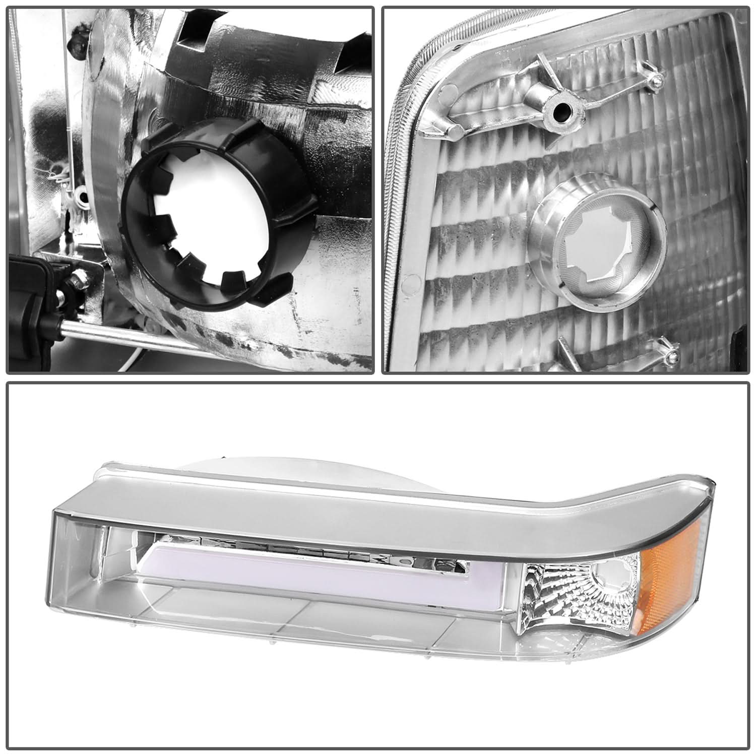 92-96 Ford F-150 F-250 F-350 Bronco Dual LED DRL Headlights Chrome