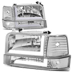 92-96 Ford F-150 F-250 F-350 Bronco Dual LED DRL Headlights Chrome