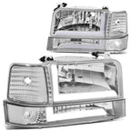 92-96 Ford F-150 F-250 F-350 Bronco Dual LED DRL Headlights Chrome