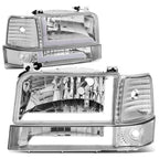 92-96 Ford F-150 F-250 F-350 Bronco Dual LED DRL Headlights Chrome