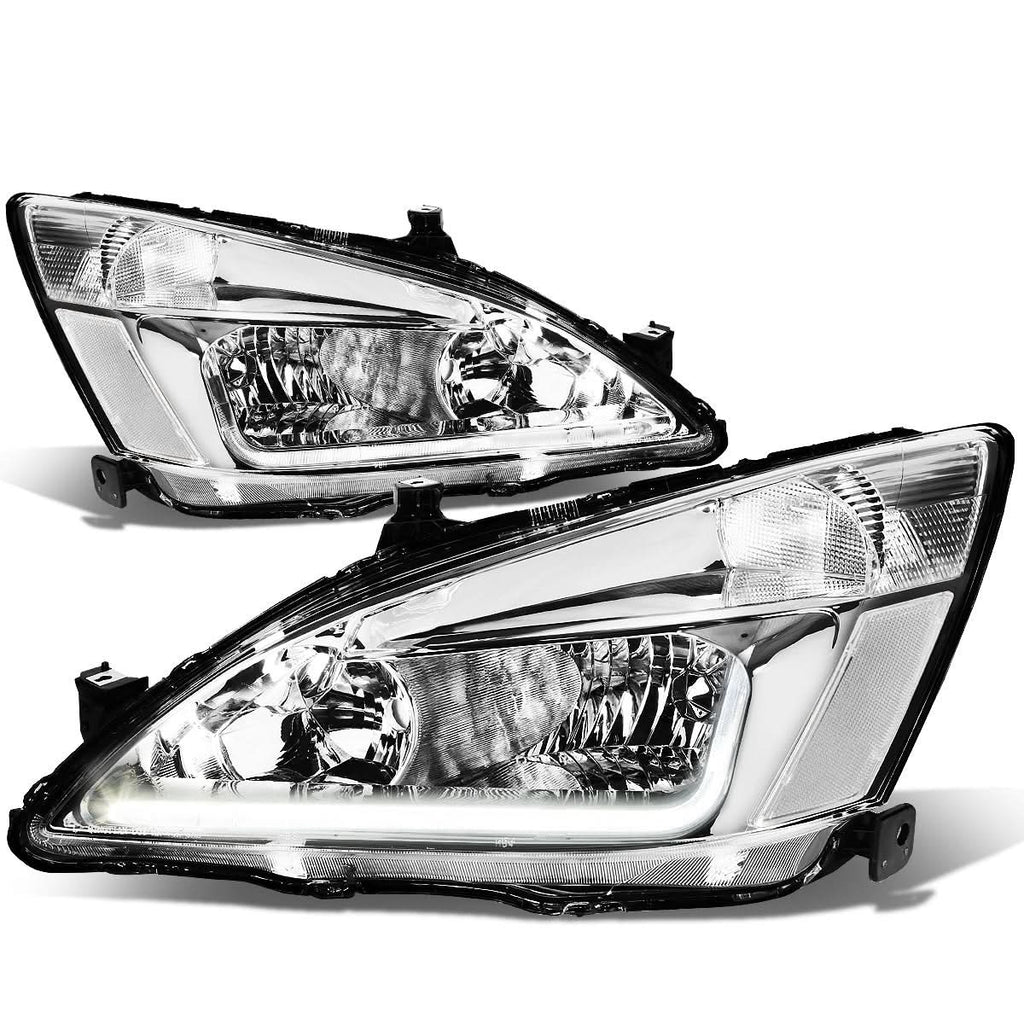 03-07 Honda Accord LED DRL Headlights Chrome Housing Clear Corner