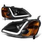 01-03 Honda Civic LED DRL Projector Headlights Black Housing