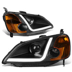 01-03 Honda Civic LED DRL Projector Headlights Black Housing