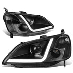 01-03 Honda Civic LED DRL Projector Headlights Black Housing