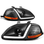 96-98 Honda Civic LED DRL Projector Headlights Black Housing