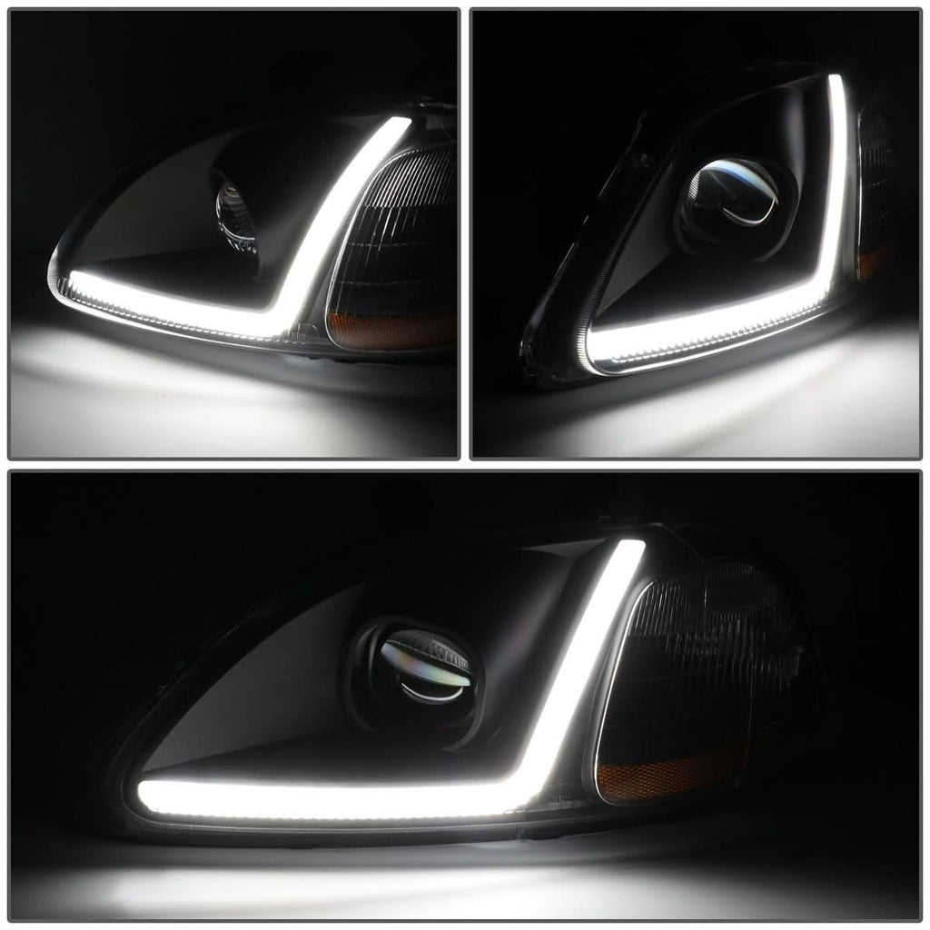 96-98 Honda Civic LED DRL Projector Headlights Black Housing