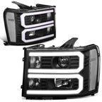 2007-2014 GMC Sierra Dual U-Bar LED DRL Headlights Black Housing