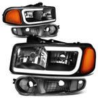00-07 GMC Yukon Sierra LED DRL Headlights - Black Housing Amber Corner