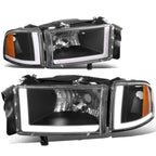 94-02 Dodge Ram LED DRL Headlights - Black Housing Amber Corner