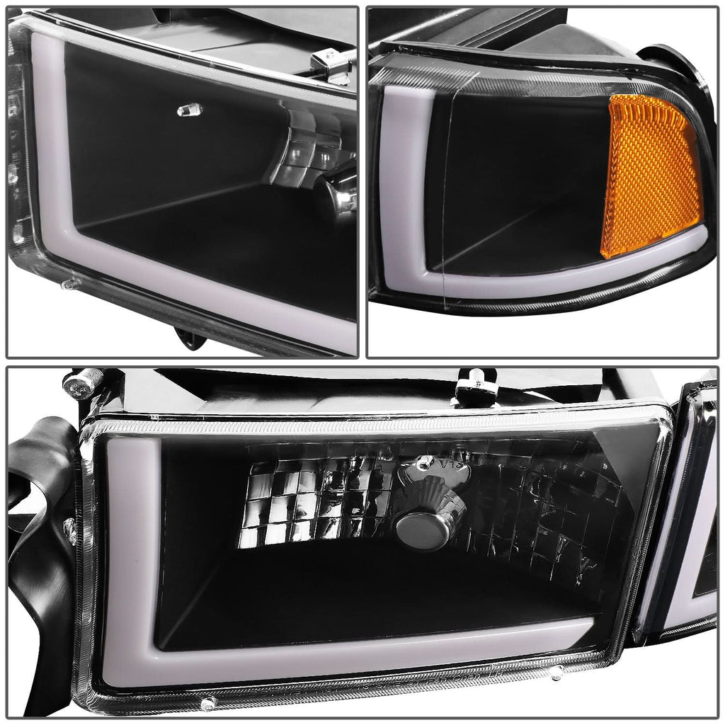 94-02 Dodge Ram LED DRL Headlights - Black Housing Amber Corner