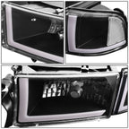 94-02 Dodge Ram LED DRL Headlights Black Housing Clear Corner
