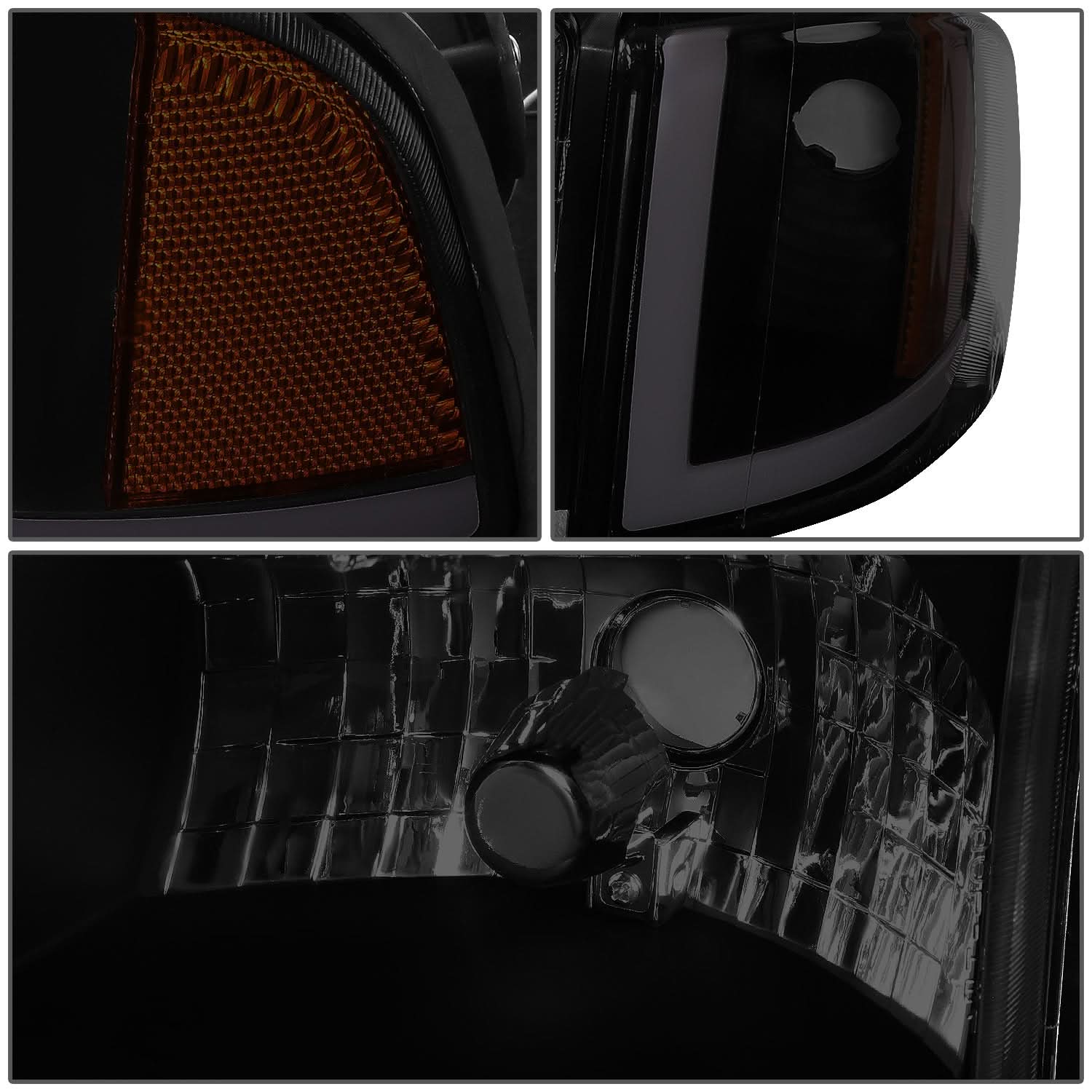 94-02 Dodge Ram LED DRL Headlights Black Housing Smoke Lens