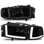 94-02 Dodge Ram LED DRL Headlights - Black Housing Smoke Lens