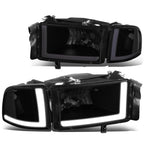 94-02 Dodge Ram LED DRL Headlights - Black Housing Smoke Lens
