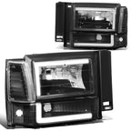 91-94 Ford Explorer LED DRL Headlights Black Housing Clear Corner