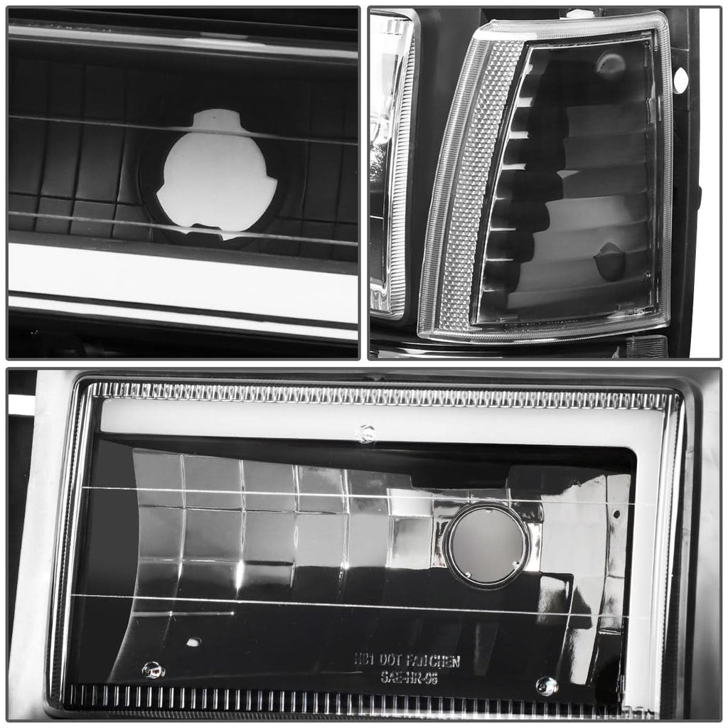 91-94 Ford Explorer LED DRL Headlights Black Housing Clear Corner